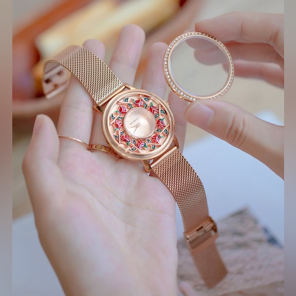 JUNO MALLET Crystal Lively Locket Watch Rose Gold Minimalist Watch - Picture 15 of 16